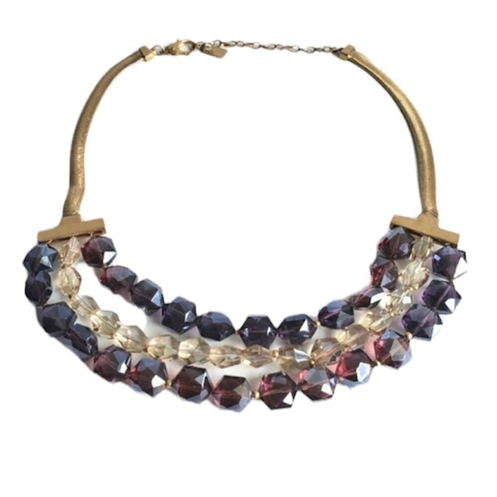 Vintage Kenneth Cole‎ Necklace Gold Tone Faceted Amethyst Purple Crystal Beads
